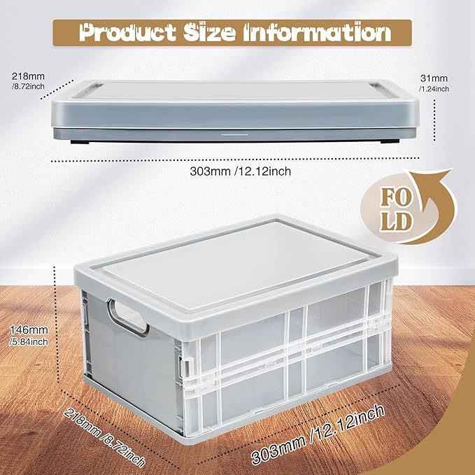 10 Quart Plastic Storage Bins With Lids, Clear Foldable and Stackable Containers Organize,Classroom Organization Tools (Grey)