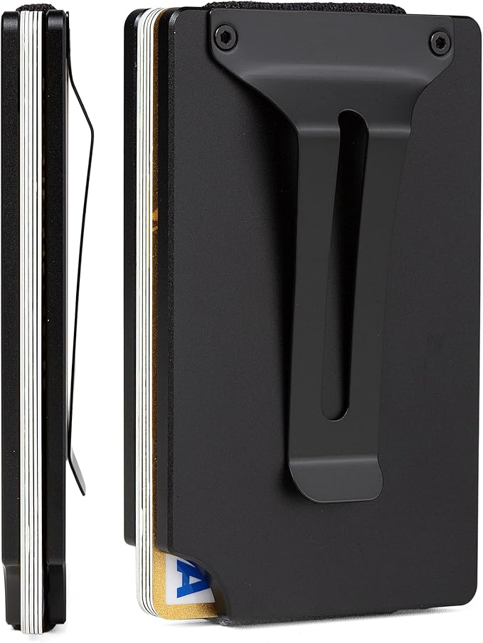 Slim Wallet for Men,RFID Blocking Minimalist Metal Wallet, Money Clip/Cash Holder, Front Pocket Aluminum Credit Card Holder, Ideal Gift for Men,Black