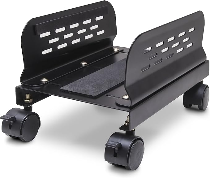 Slim Computer PC or UPS Metal Floor Stand with Adjustable Width and Locking Caster Wheels