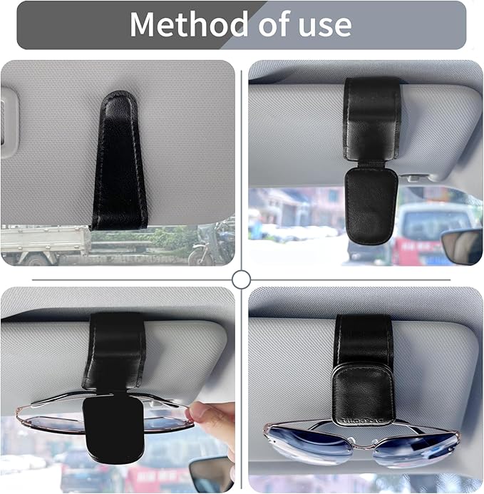 TILDOSAC Magnetic Sunglass Holder for Car Visor,Leather Glasses Holder,Vehicle Accessories Sunglasses Visor Clip for Truck 2 Pack (Black Pink)