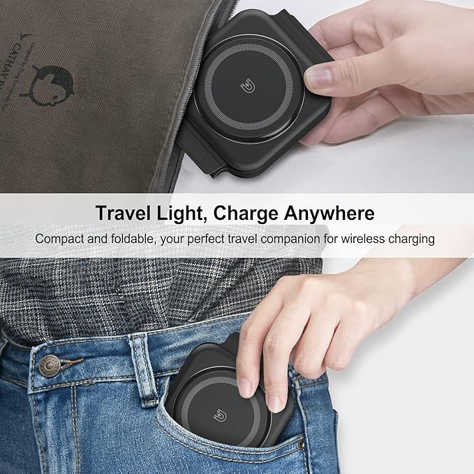Wireless Charging Station for Apple Multiple Devices - 3 in 1 Foldable Magnetic Wireless Charger - Travel Charging Pad for iPhone 16 15 14 13 12 Pro Max Plus Watch & AirPods (Black)