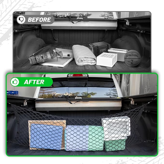 RED WOLF Truck Bed Cargo Net for Pickup Truck Bed Elastic Car Rear Trunk Cargo Storage Net 51''×18'' Envelope Style Mesh Cargo Net for GM Silverado Sierra,Ford F150