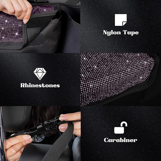 eing Car Trunk Organizer and Storage, Backseat Hanging Organizer for SUV, Truck, MPV, Waterproof, Collapsible Cargo Storage Bag with 5 Pockets, Bling Car Interior Accessories for Women,Purple