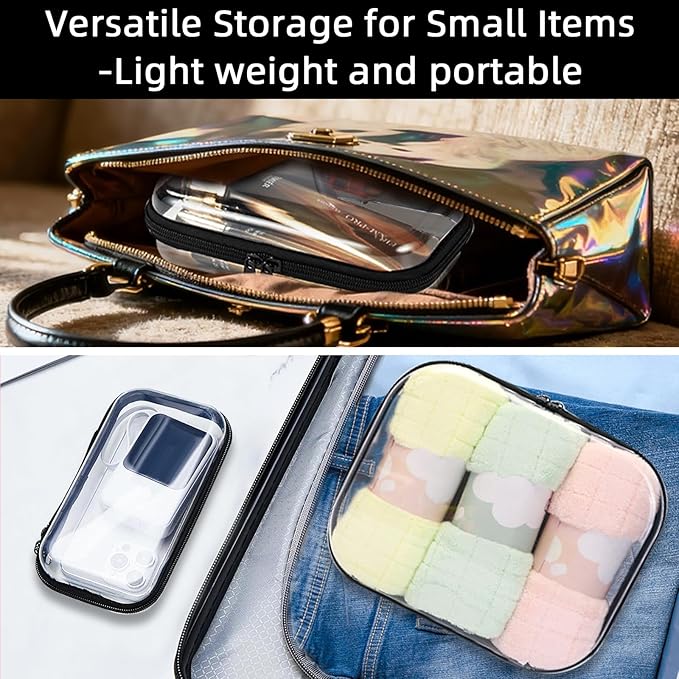 Clear Hard Shell Zipper Case,Clear Toy Storage Pouch,Waterproof Transparent Organizer Comestic Case for Travel, Office, Home (Black, M+2*S)