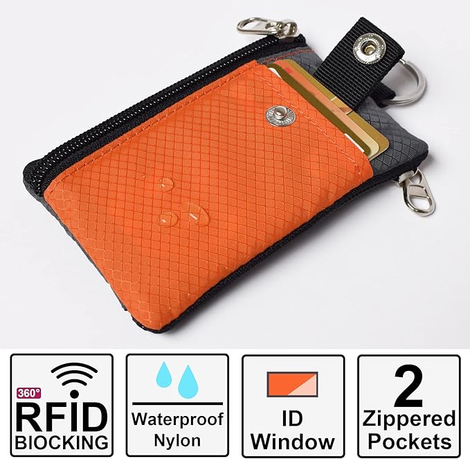 CHENSPRX Minimalist RFID Blocking Small Wallet with ID Window,WaterResistant Zip Id Case Wallet with Lanyard Keychain for Cards,Cash,Travel,Women,Men