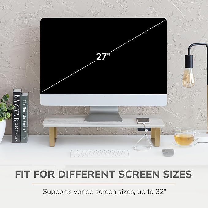 Anji Mountain Monitor Stand - Desktop Organizer & Laptop Riser, Ergonomic Monitor Riser, Space-Saving Monitor Stand for Desk, Durable Construction, Easy Assembly, Ideal for Home & Office,White Wash
