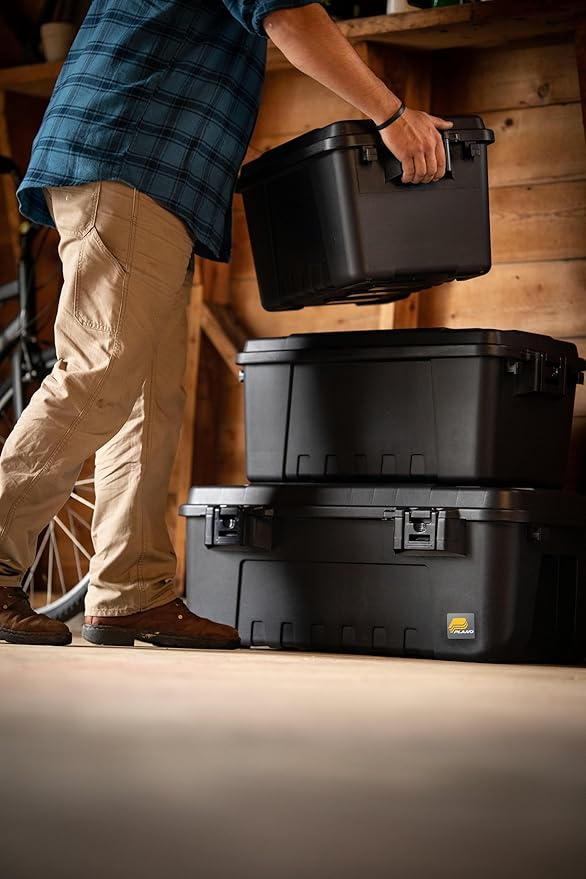 Plano Storage Trunk, Black, Medium, Lockable Storage Box, Airline Approved Sportsman Trunk, Hunting Gear and Ammunition Bin, Heavy-Duty Containers for Camping, 68-Quart