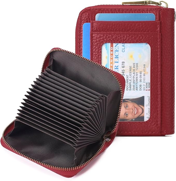 GAEKEAO Credit Card Holder Wallet for Women RFID Blocking Small Genuine Leather Card Case with Coin Pocket ID Window