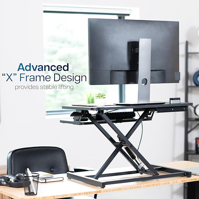 VIVO Height Adjustable 28 inch Stand Up Desk Converter, Quick Sit to Stand Tabletop Dual Monitor Riser Workstation, Black, DESK-V028S
