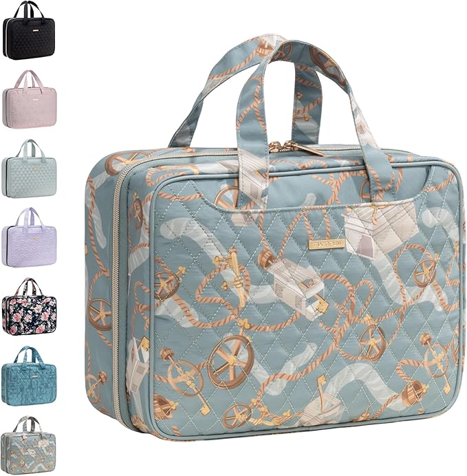Everfun Hanging Toiletry Bag for Travel, Mothers Day Gift for Mom, 12x9x4.5 inch Large Capacity Cosmetic Organizer with Leakproof Wet/Dry Compartment, Waterproof Dopp Kit for Women Muted Green