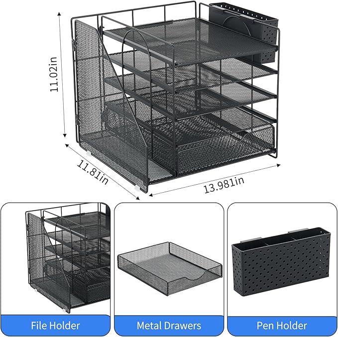 2-Tier Desk Shelf + 5-Tier Paper Letter Tray Organizer