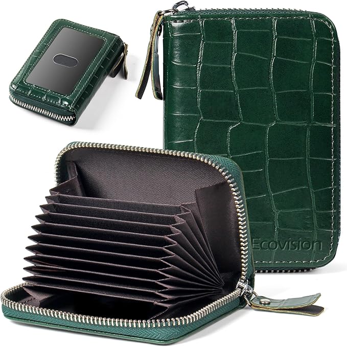 EcoVision Credit Card Holder RFID Card Case Wallet, Small Accordion Zipper Card Case Holder, Card Organizer Case for Women Men
