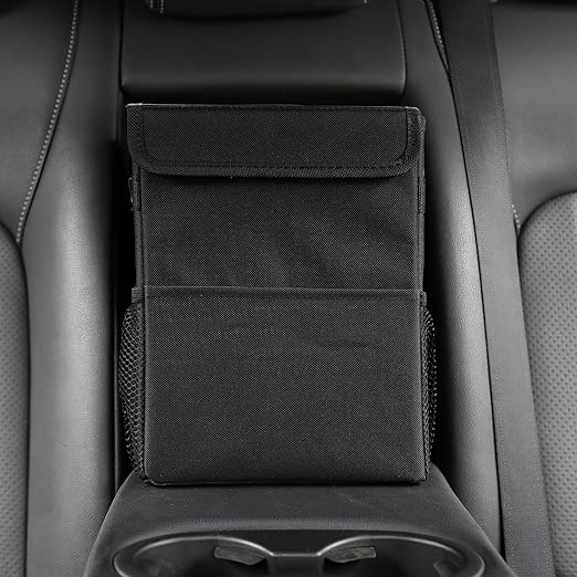 AOKJOY Car Garbage can with lid Leak Proof Vehicle Trash Can 3 Storage Pockets Hanging Waterproof car Trash Bag for SUV Black