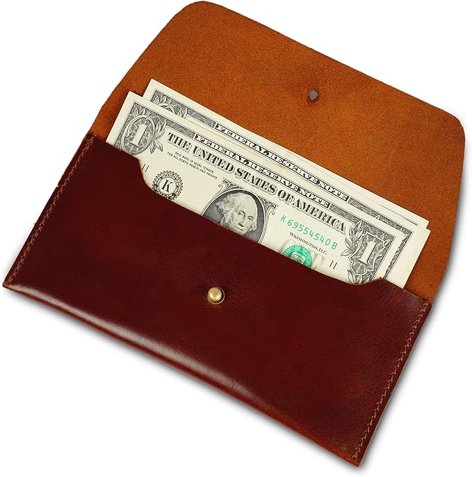 Leather Currency Pouch | Handmade Money Wallet | Large Flap Continental Wallet | Cash Organizer for Men & Women | Travel Currency Bag | Full Grain Leather Utility Pouch – Dark Wine