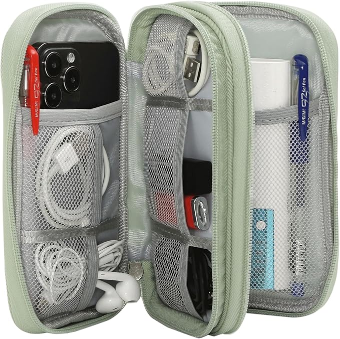 CAAORDKSO Electronic Organizer Bag, Waterproof Portable Electronic Organizer Travel Accessories Cable Bag Universal Cord Storage Case for Cable, Charger, Phone, Power Bank, Earphone(Mint Green, Large)