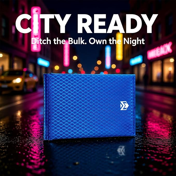 Minimalist RFID Blocking Slim Wallet for Men – Waterproof Microfiber Front Pocket Bifold Card Holder – Holds 10 Cards & Cash, Arctic Blue Edition