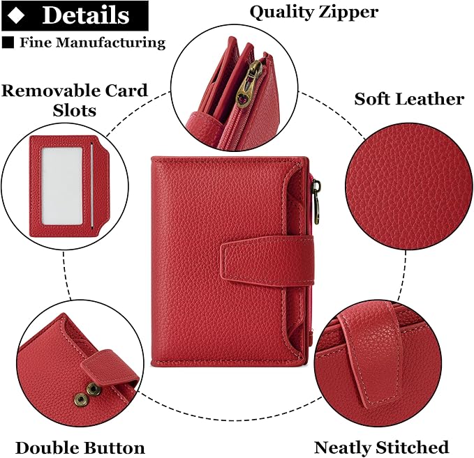 Airkit Small Wallet Women RFID Blocking Leather Bifold Compact Card Holder Wallet for Women with Zipper Coin Pocket 4 ID Window