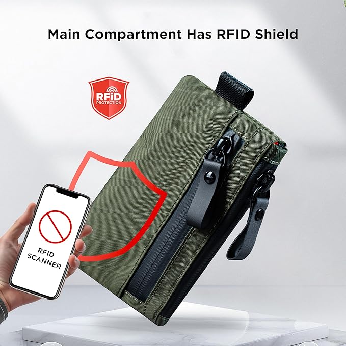 ALPAKA Zip Pouch Dark Green X-Pac- RFID-Blocking Small Cash and Card Zip Wallet with Carbon Neutral, Weatherproof Fabrics, YKK Zipper, EDC Pouch for Men Travel