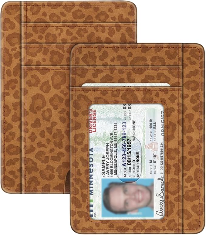 FINTIE Slim Minimalist Front Pocket Wallet, RFID Blocking Credit Card Holder Card Cases with ID Window for Men Women (Leopard Print)