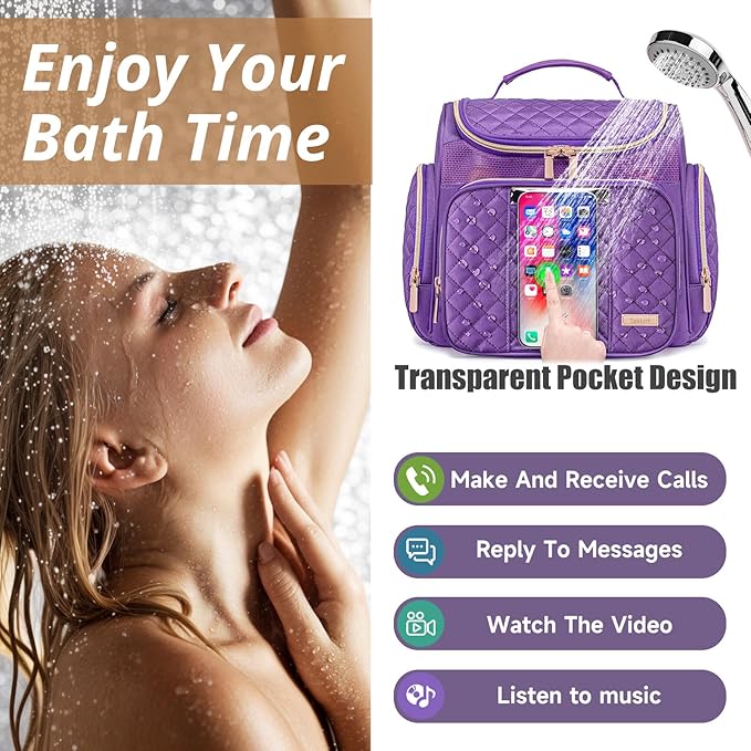 Tealari Large Toiletry Bag for Women Men,Bathroom Bag,Water Resistant Shower Bag,Makeup Bag,Portable Shower Caddy for College Dorm,Hanging Travel Toiletry Bag with Transparent Waterproof Phone Pocket