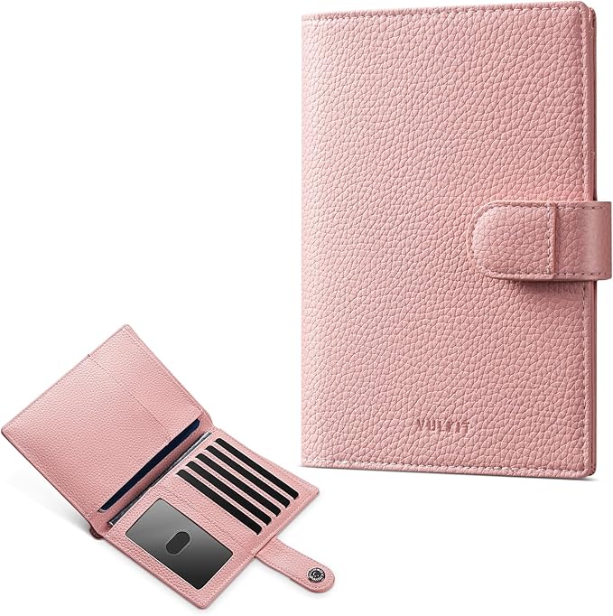 VULKIT Leather Passport Wallet for 2 Passports Slim Double Passport Holder RFID Blocking Passport Travel Wallet with ID Window for Women