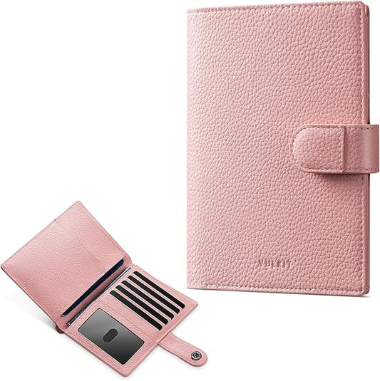 VULKIT Leather Passport Wallet for 2 Passports Slim Double Passport Holder RFID Blocking Passport Travel Wallet with ID Window for Women