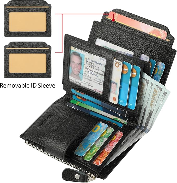 Lavemi Small Compact Women Wallet RFID Blocking Genuine Leather Bifold Purse with ID Windows
