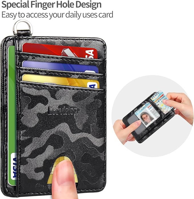 EcoVision Slim Minimalist Front Pocket Wallet, RFID Blocking Credit Card Holder Wallet with Detachable D-Shackle for Men Women