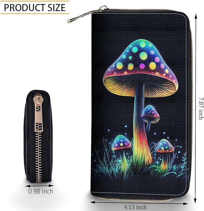 Bxgolkgd Womens Wallet, RFID Blocking Leather Wallet,Large Capacity Wallet Credit Card Holder PU Leather Ladies Clutch with Zipper Coin Pocket - Cute Mushroom Pattern