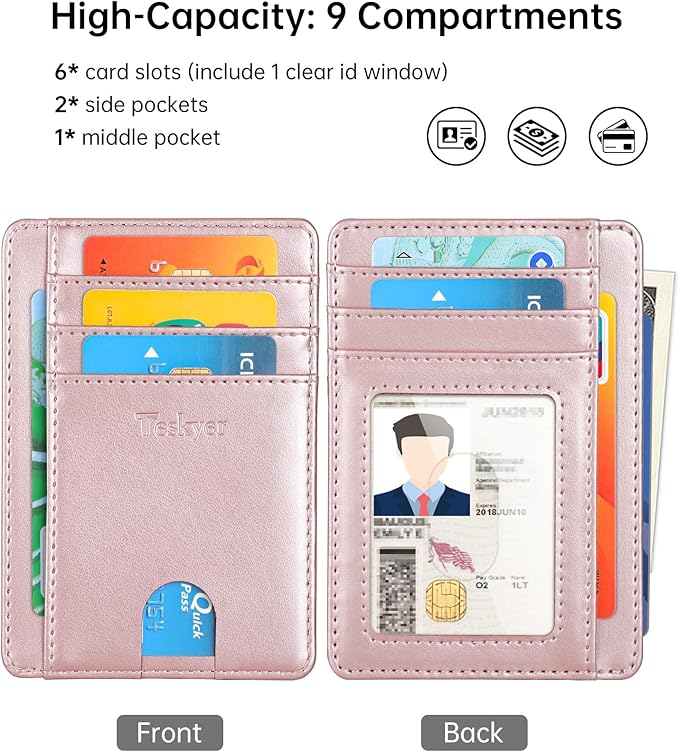 Teskyer Slim Wallet for Men, Minimalist Front Pocket RFID Blocking Leather Wallet Credit Card Holder for Men & Women
