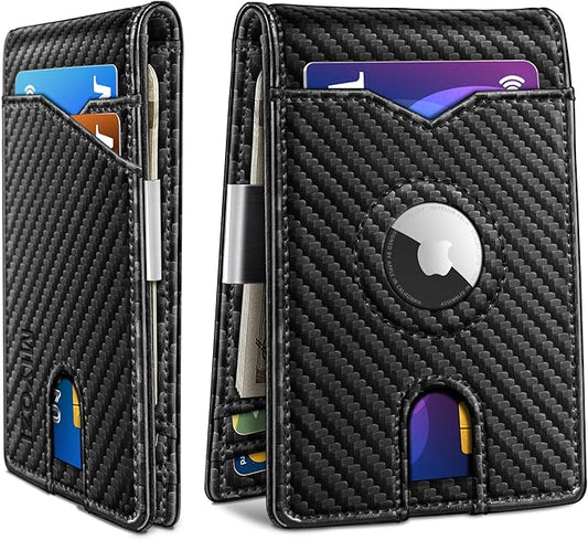 miyozi Airtag Wallet for Men,with Money Clip 11 Cards Slim Front Pocket Leather RFID Blocking Wallet with Gift Box