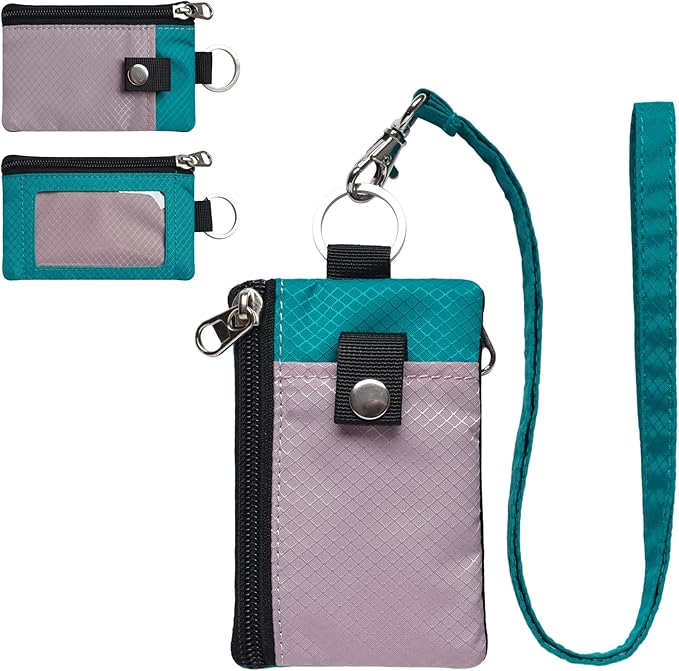 CHENSPRX Minimalist RFID Blocking Small Wallet with ID Window,WaterResistant Zip Id Case Wallet with Lanyard Keychain for Cards,Cash,Travel,Women,Men