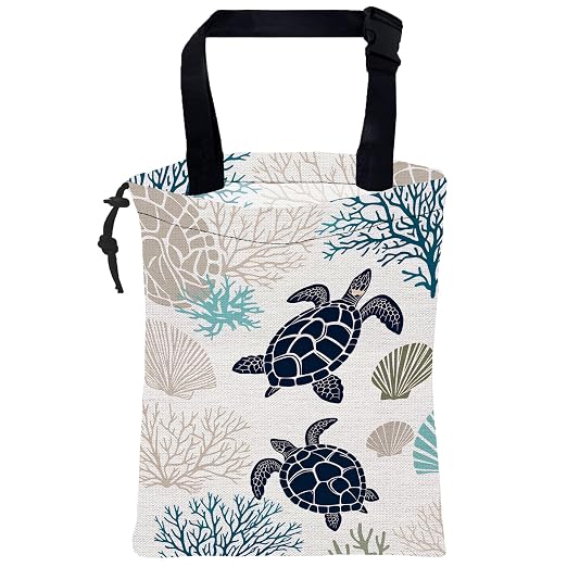 Car Garbage Bag Ocean Turtle Coral Shells Hanging Canvas Car Trash Bag Waterproof Drawstring Car Back Seat Organizer for Car Back Front Seat Console with Adjustable Buckle