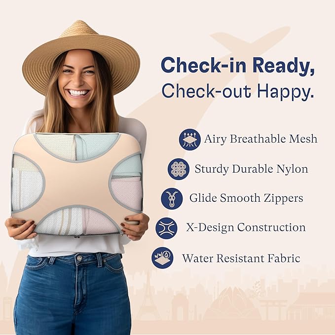 Shacke Packing Cubes for Travel 5 Set - Premium Luggage Organizer Bags - Versatile Travel Organizer for Women and Men - Optimized Packing Bags - Travel Essentials (Nude Beige)