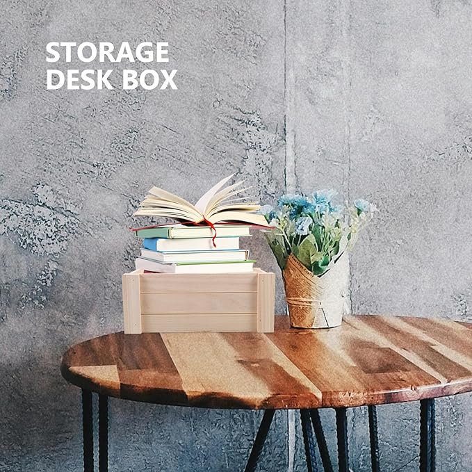 Wooden Desk Organizer Box Medium (25x15.4x10cm) Multifunctional Wood Storage Case for Office and Home Table Storage