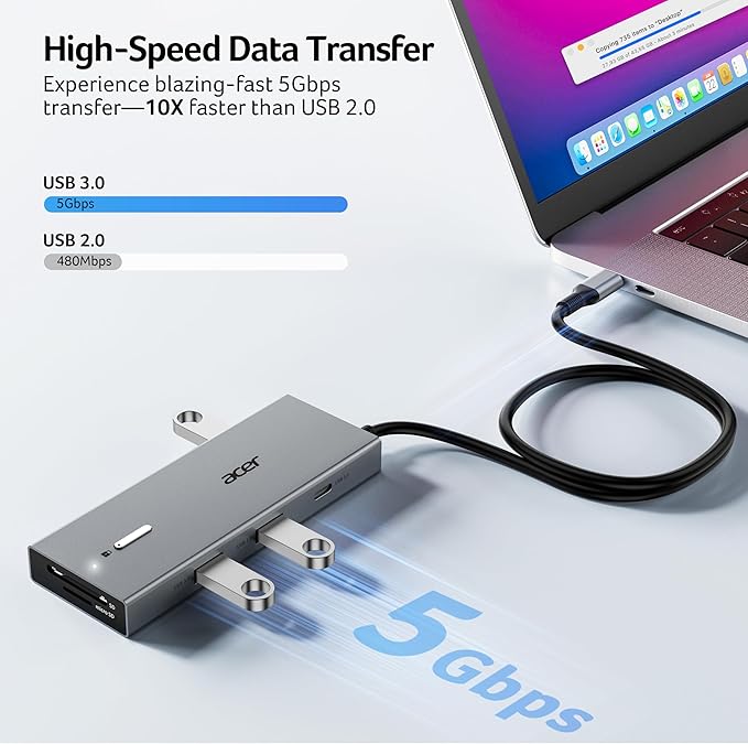 Acer USB C Docking Station Dual Monitor with 2 HDMI, 9-in-1 Laptop Docking Station with 4K@60Hz HDMI, USB A&C 3.0, SD/Micro SD, 100W PD, USB C Dock with Long Cable (60cm)