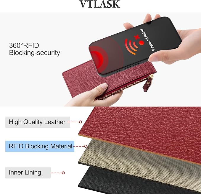 Wallet for Women RFID Blocking Leather Wallet Large Size Bifold Multi Card Holder Wallet with 2 Zipper Pocket - Red