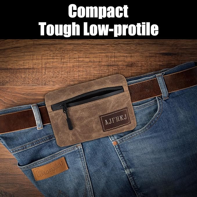 Belt Pouch for Men Women,Compact Zipper EDC Pouch,EDC Wallet Bag,Small Belt Bag Waist Pack Pouch Fanny Pack for EDC Gadgets Hiking,Anti-Theft Pickpocket Proof Pocket Pouch,Water Resistant,Waxed Canvas