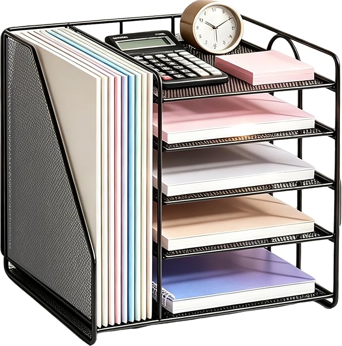 OPNICE 5-Tier Desktop File Paper Organizer, Desk Organizers and Accessories, Office Desk Accessories & Workspace Organizers for Home Office Supplies, Black