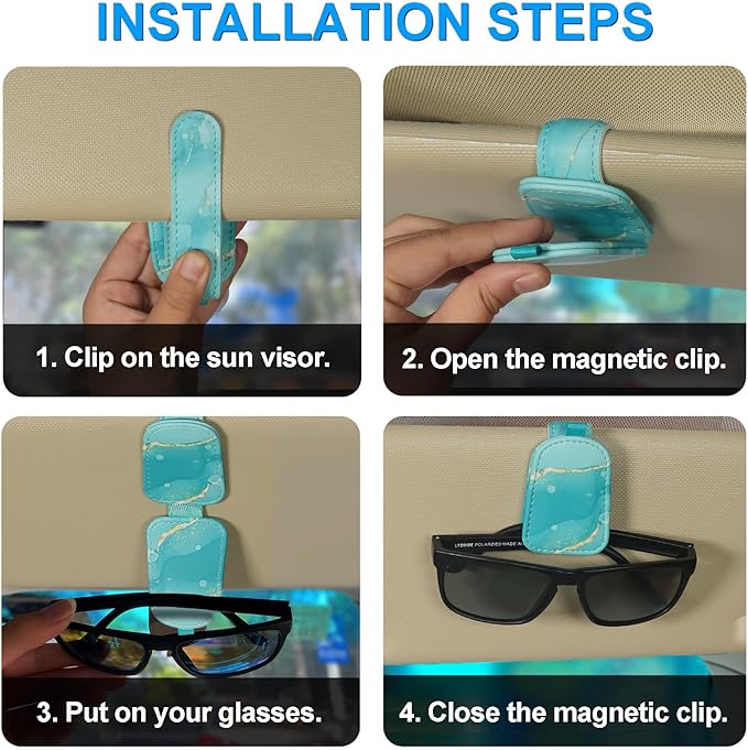 LTOHOE 1 Pack Sunglass Holder for Car, Magnetic Leather Sunglasses Holder and Ticket Card Clip, Universal for Different Size Glasses, Car Visor Accessories(Colorful Painting)