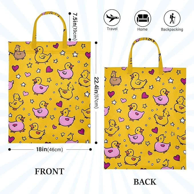 Travel Laundry Bags 2 PC Wet Dry Bag with Handle Dirty Clothes Organizer for Swimsuits Beach Camping Waterproof Washable Yellow Cute Ducks Hearts Stars