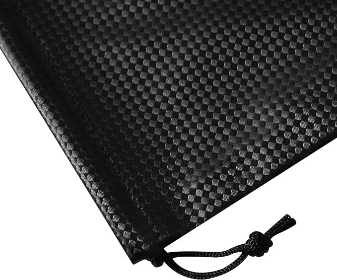 PALTERWEAR Tech-Weave PU-Coated Drawstring Bags (Set of 5) Water-Resistant, Directional-Stretch Travel Organizers for Gym, Beauty, Tech Gear - Strong Wipe-Clean (Black 3D, 7 x 9 In)
