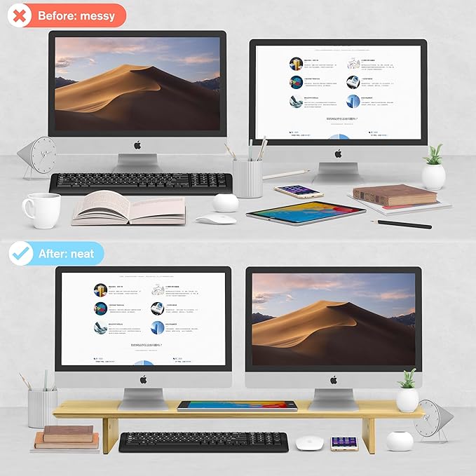 SAMDI Wooden Monitor Stand, Ergonomic Design, Suitable for Laptop, Computer, iMac, Desk with Table (Bamboo)