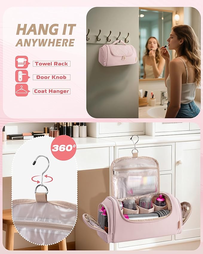 Marscamd Hair Tools Travel Bag Compatible with Dyson Airwrap Styler, Hair Tool Organizer with Hanging Hook for Multi-Stylers, Pink