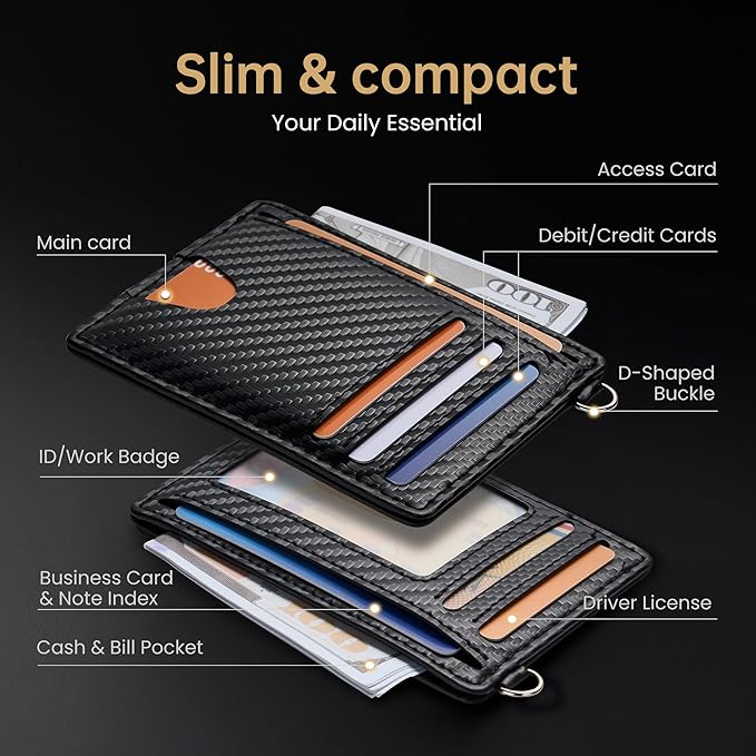 Mayski Slim Wallet, Credit Card Holder for Women, Minimalist Front Pocket RFID Blocking Card Cases, Small Wallet Women Men(Carbon Fiber Black)