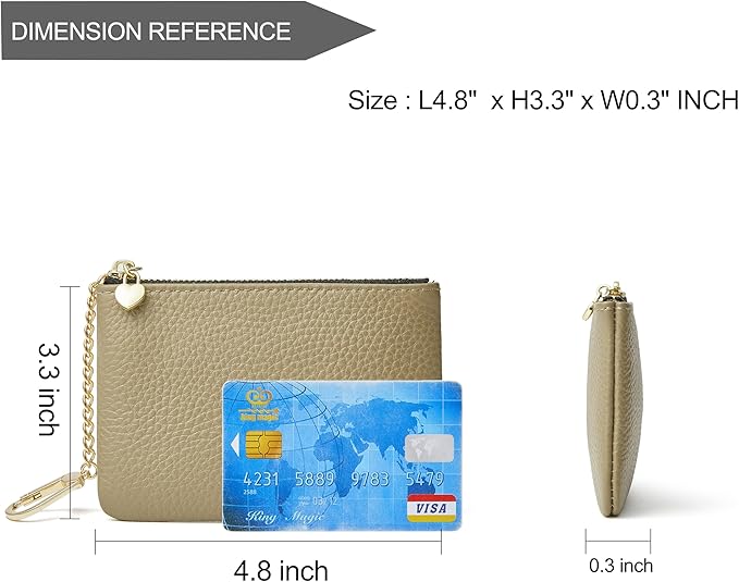 DAILANDO Mini Leather Coin Purse, Unisex Slim Zipper Card Holder and Coin Pouch with Keychain