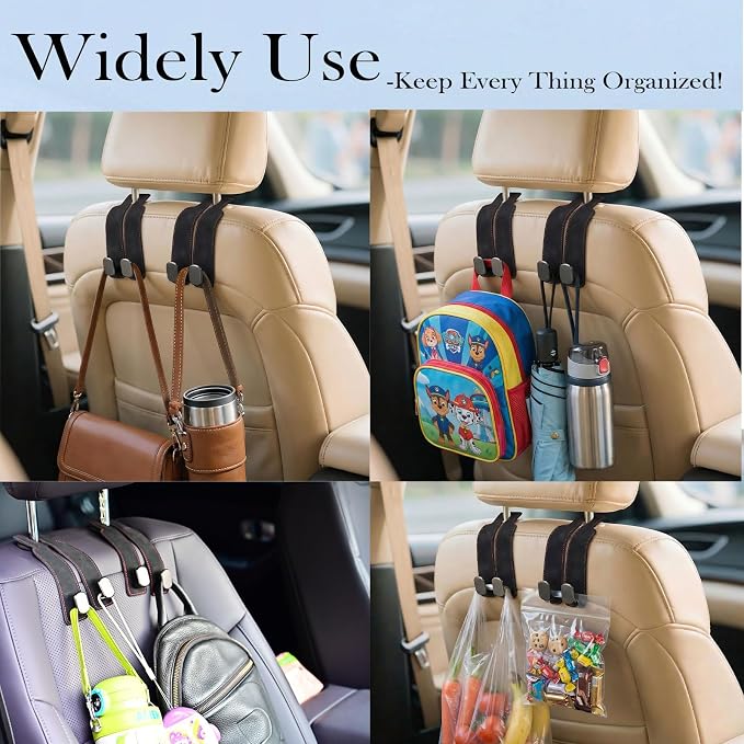 Car Purse Hook, Car Seat Back Storage Hook, Car Seat Hooks for Headrest, Car Hooks for Purses and Bags Cute (Black-2 Pack)