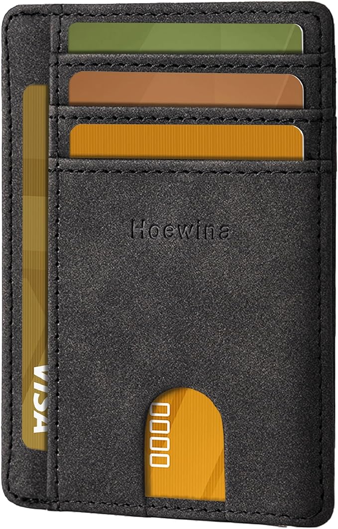 Hoewina Slim Wallet for Men, Credit Card Holder Wallet, Minimalist Design - RFID Blocking Front Pocket Leather Thin Wallet for Men and Women(Mist Black)