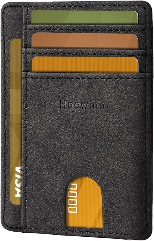 Hoewina Slim Wallet for Men, Credit Card Holder Wallet, Minimalist Design - RFID Blocking Front Pocket Leather Thin Wallet for Men and Women(Mist Black)