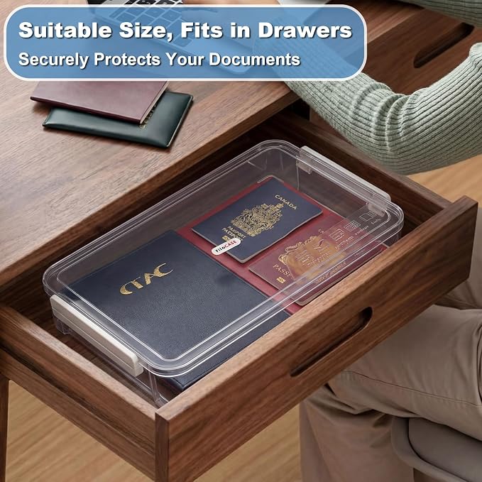 BTSKY 1 Pack Plastic Storage Containers with Lids, Portable Project Case Document Organizer Stackable Plastic File Storage Box for A4 File Paper Documents Scrapbook Art Supplies&Crafts(Big, White)